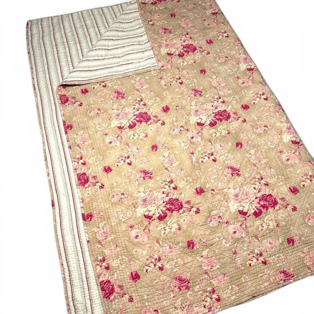 Pottery Barn Full/Queen Quilt Set Vintage Floral 5pc French Country Shabby Chic